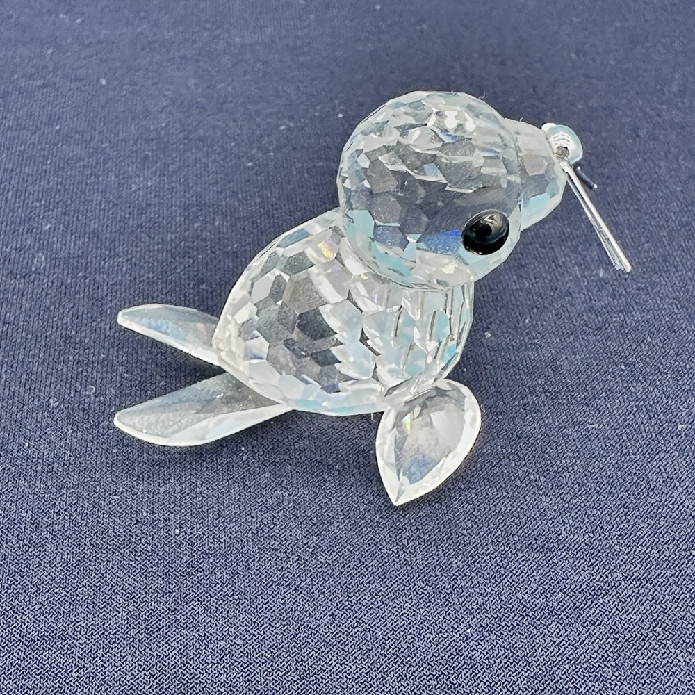 Swarovski‎ Crystal Baby Seal Figurine Clear Faceted Glass Animal Black Eyes 7663 - Picture 3 of 6